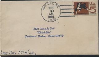 Envelope & stamp sent from McKinley post Office, "last day" 1966
