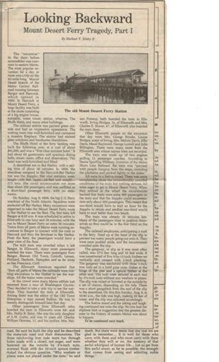 article re: 1899 tradgedy at Mount Desert Ferry.