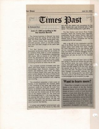 reprint of 1903 news re: steamer & mail delivery at Mount Desert Ferry.