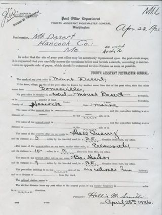 Copy of letter from Postmaster General to Mount Desert Post Office 1926.
