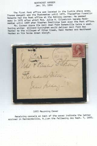 Postcard & 1 cent stamp sent from Northeast Harbor Post Office 1905.