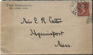 Envelope with 2 cent stamp sent from Glencove Hotel & Seal Harbor Post Office 1902.