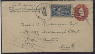Envelope & airmail stamp sent from Asticou post office, 1910