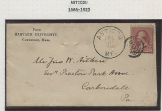 Envelope & 2 cent stamp sent from Asticou post office, 1890