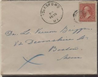 Envelope & 2 cent stamp sent from Islesford post office 1899