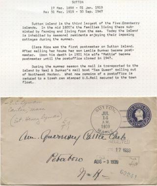 Envelope sent from Sutton Island Post Office 1939