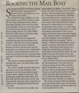 Article re: Sutton Island mail delivery ending, 2008