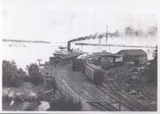 B&W photo of Mount Desert Ferry, Maine Central Railroad station and Post Office. (A)