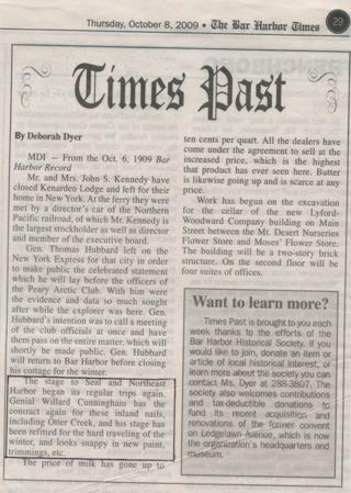 Excerpt from 1909 Bar Harbor Record article re: Northeast Harbor Post Office and local mail.