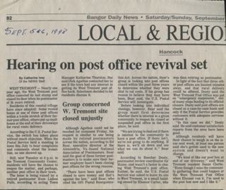 Bangor Daily news article about possible reopening of West Tremont post office.