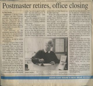 Eleanor Murphy, West Tremont Postmaster, retires