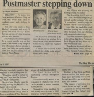 Christine Gilley, Bass Harbor Postmaster retires