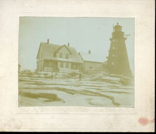 Mount Desert Rock lighthouse, keepers in foreground.
