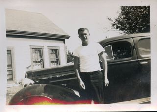 Sawyer, Lawrence, young man in front of car and home of his parents