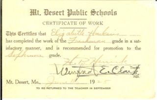 MDI High school certificate of promotion, 1925