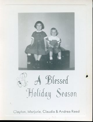 Christmas card with photo of Reed sisters.
