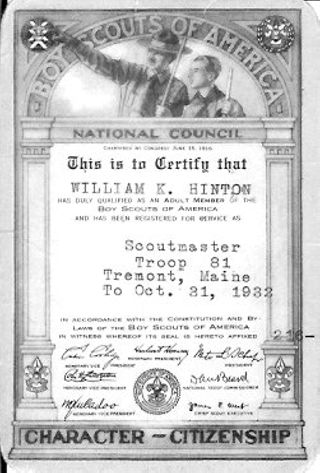 Boy Scouts scoutmaster membership card