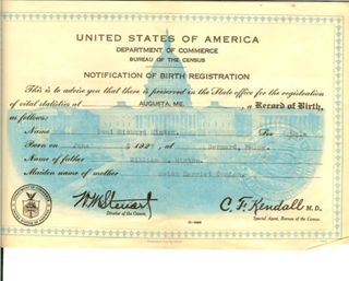 William Hinton birth certificate, copy