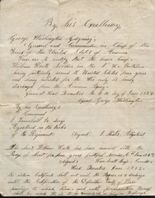 Discharge Papers for William Heath from the Revolutionary War, 1783