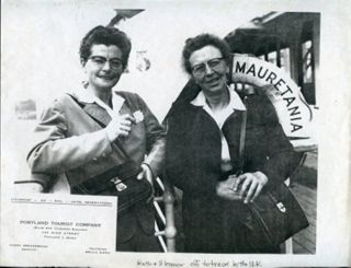Moore, Ruth, and Eleanor Mayo leaving on boat for UK