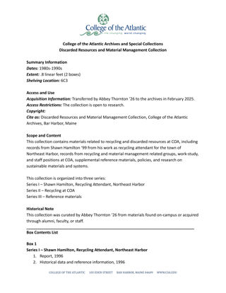 Discarded Resources and Material Management Collection