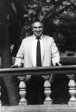 Lou Rabineau leaning on railing