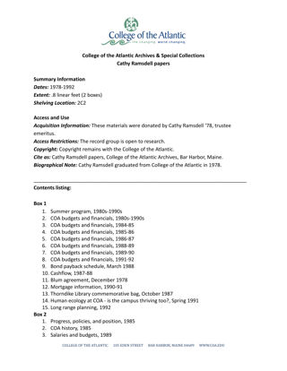 Cathy Ramsdell papers