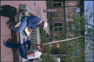 Unknown people outside Kaelber Hall