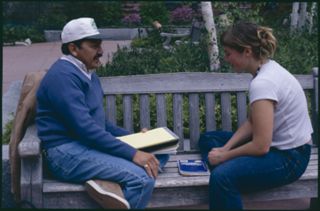 Unknown people outside Kaelber Hall