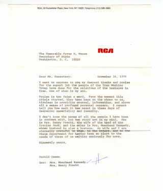 <span data-sheets-root="1">Letter to Cyrus R. Vance from Harold Queen, 11/30/1979</span>