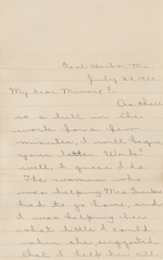 Letter: Correspondence from Annie Marie Young (A.M.Y) to Minnie Spurling {July 24, 1903}