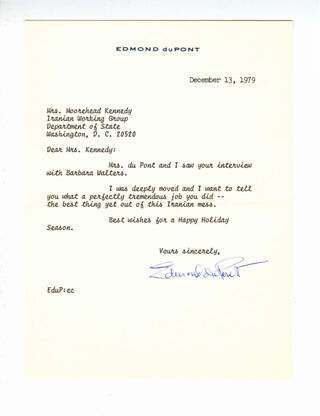 Letter to Louisa Kennedy from Edmond duPont, 12/13/1979