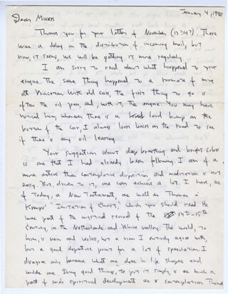 Letter to Mark Kennedy from Mike Kennedy, Jan 4, 1980