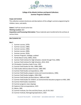 Summer Programs Collection