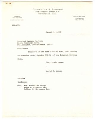 FLAG, Inc. Tax form 5758, August 5, 1980