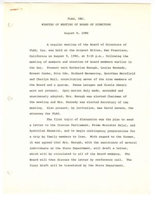 FLAG Board of Directors Meeting Minutes, August 9, 1980