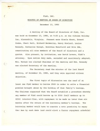 FLAG Board of Director Meeting Minutes, December 13, 1980