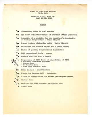 Annotated FLAG Board Meeting Agenda, July 11-12, 1981