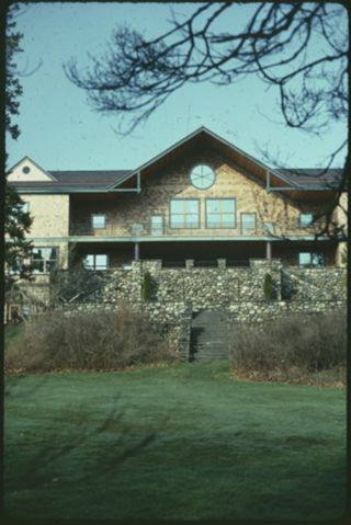 View of Kaelber Hall from the Farrand Garden&nbsp;