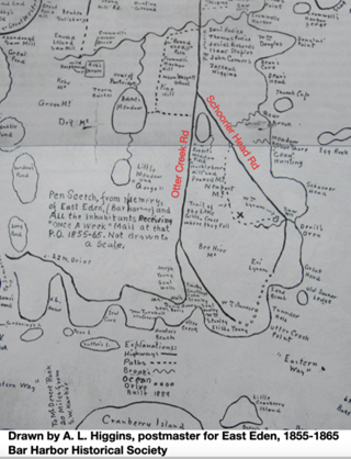 reference item ~ Sketch Map, 1855-1865, Schooner Head and Otter Creek by A. L. Higgins