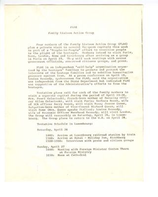 FLAG Itenary for Europe Trip, April 23-26, 1980